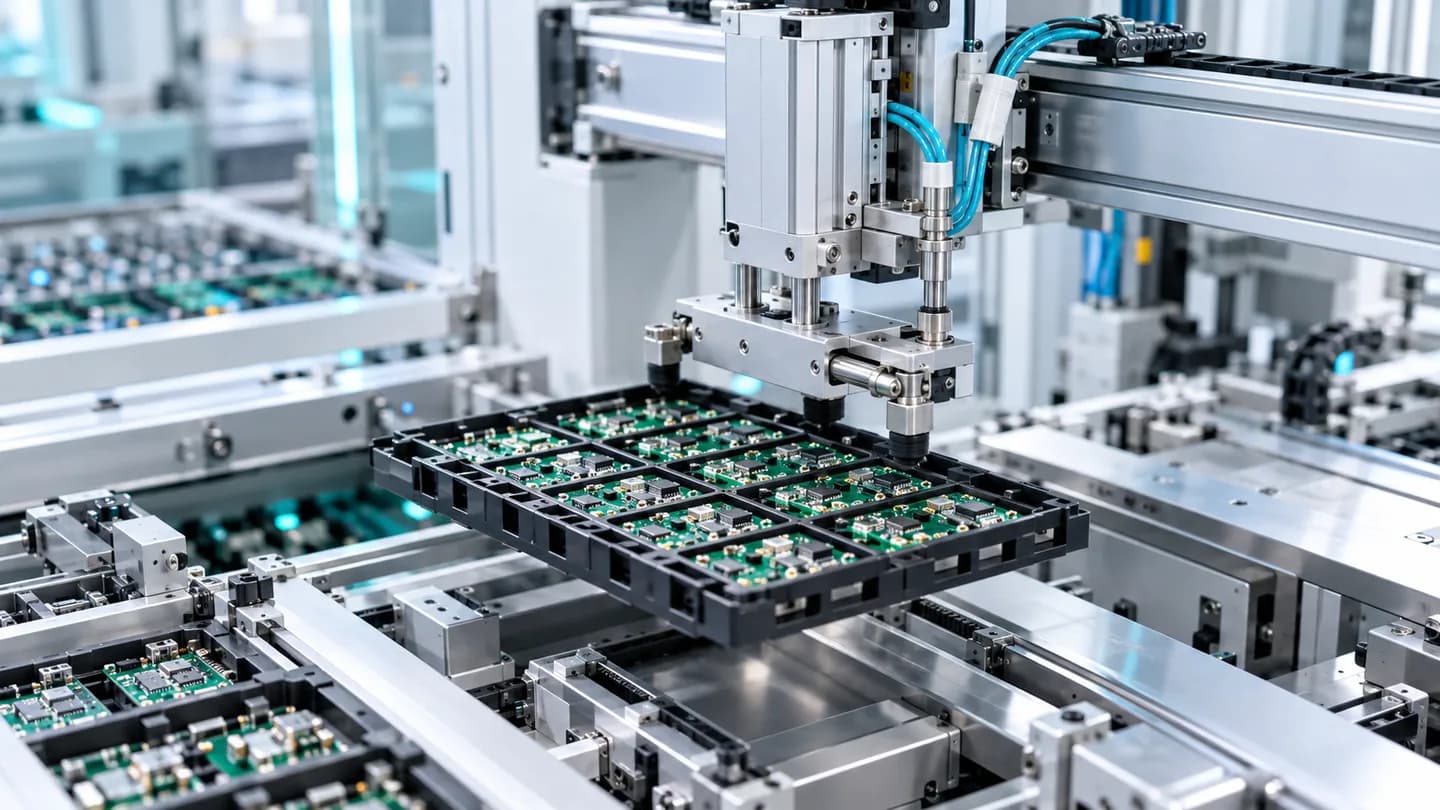 Compact pneumatic handling machine for electronic circuit boards