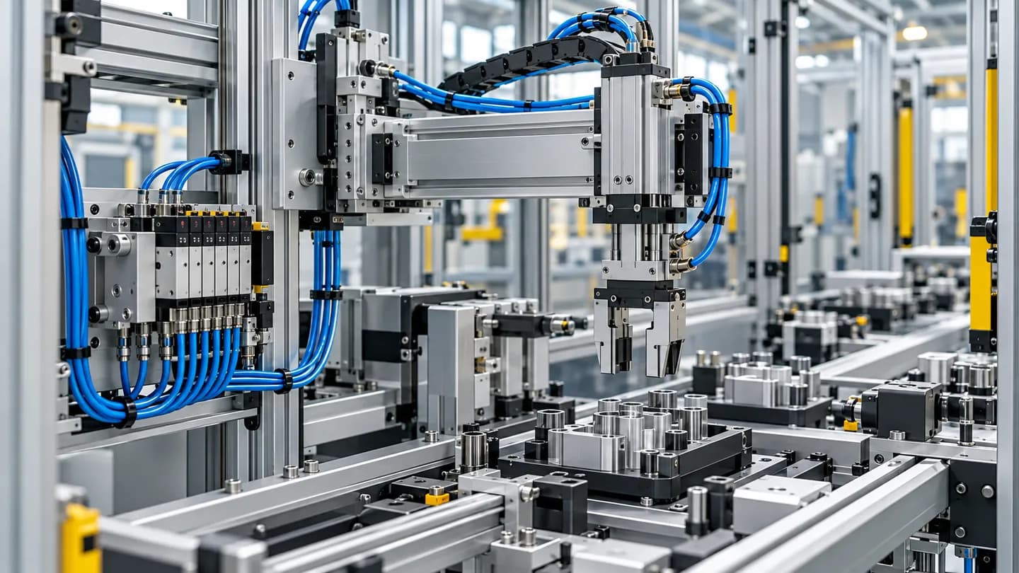 General automation machine with pneumatic valve manifold and gripper